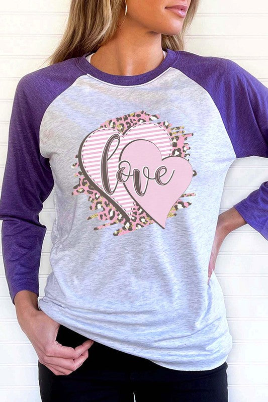 Soft Pink Love Heart Raglan 3/4 Sleeve T-Shirt Next Level