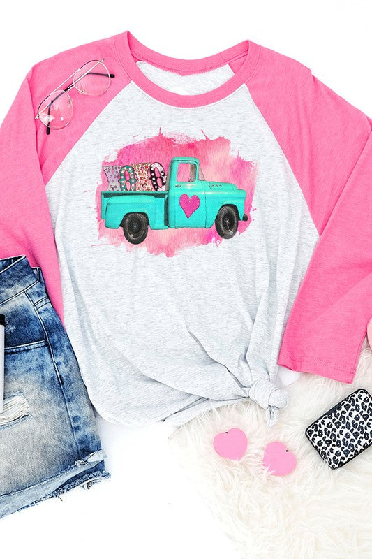 Valentine's Day Pink Heart Door Raglan T-Shirt