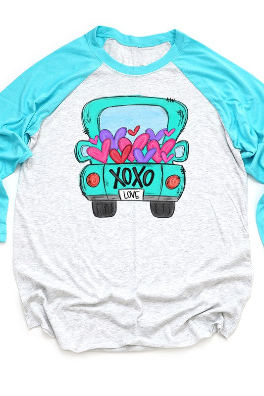 XOXO Hearts Truck Raglan Unisex T-Shirt Valentine's Day