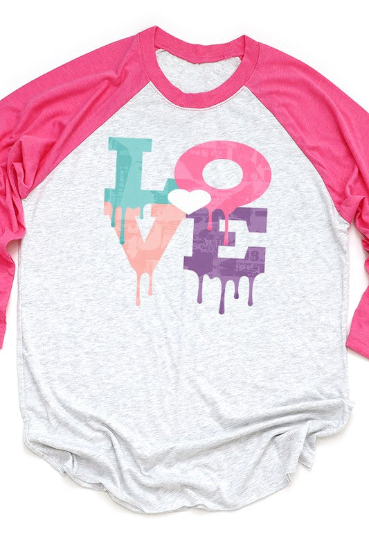 Valentine's Day Love Drip Colored Raglan T-Shirt