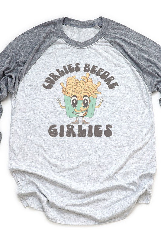 Valentine's Day Curlies Before Girlies Raglan Unisex T-Shirt