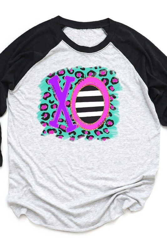 Purple XO Leopard Raglan 3/4 Sleeve T-Shirt Next Level