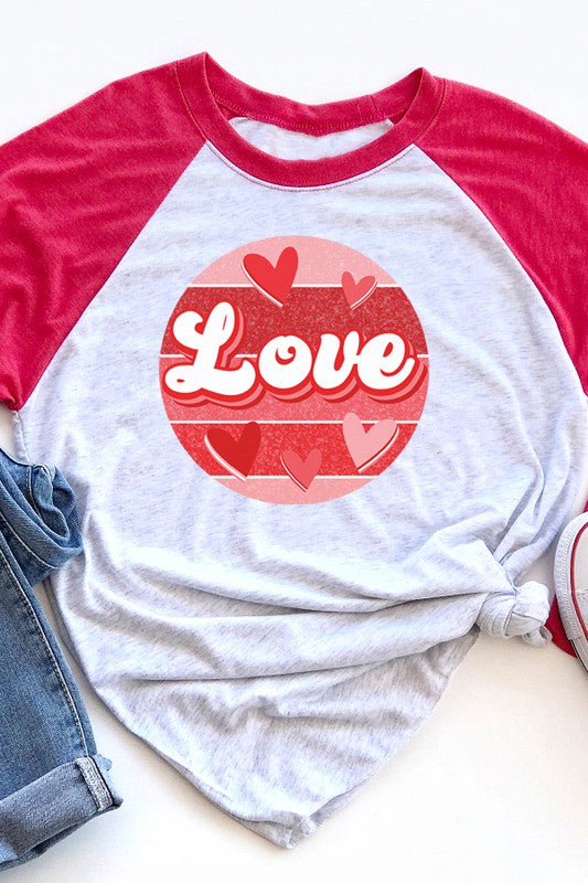 Red Love Circle Raglan 3/4 Sleeve T-Shirt Next Level
