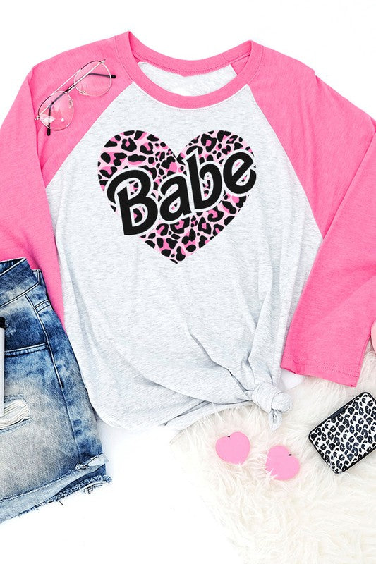 Valentine's Day Babe Heart Raglan 3/4 Sleeve Shirt Next Level