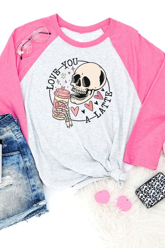 Valentine's Day Love You a Latte Raglan 3/4 Sleeve Shirt Next Level