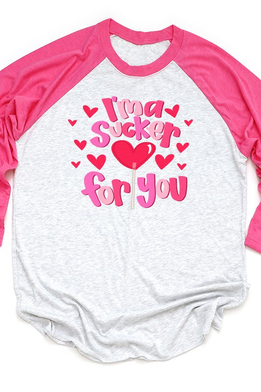Ima Sucker For You Raglan 3/4 Sleeve T-Shirt Valentine's Day