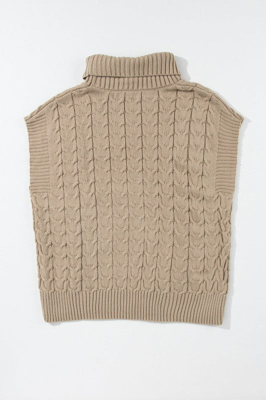 Cable Knit Turtleneck Batwing Short Sleeve Sweater