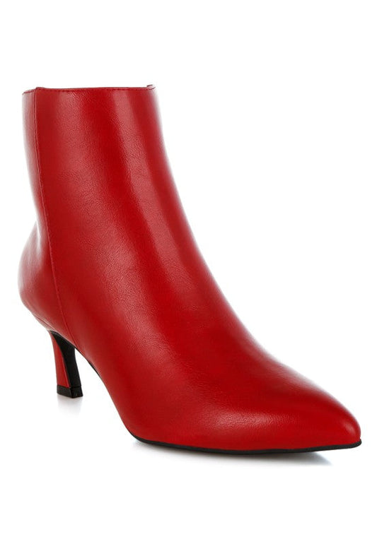 Faux Leather Slim Flared Kitten Heel Ankle Boots Migelo