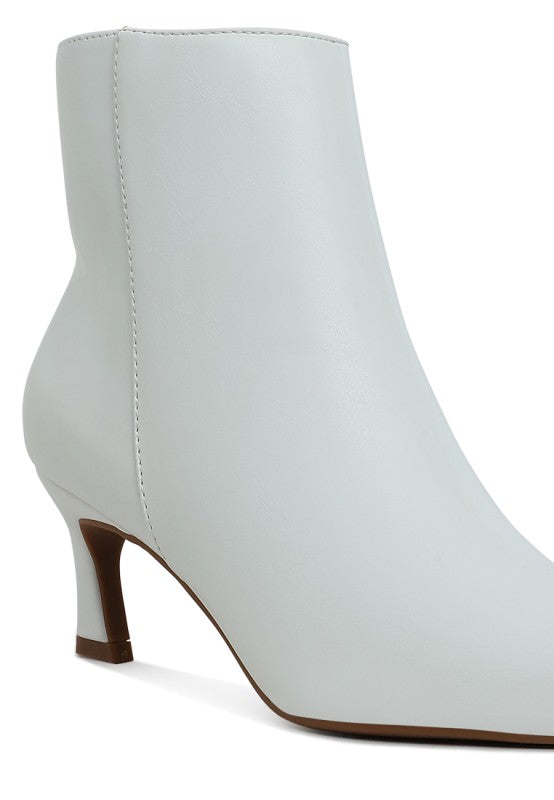 Faux Leather Slim Flared Kitten Heel Ankle Boots Migelo