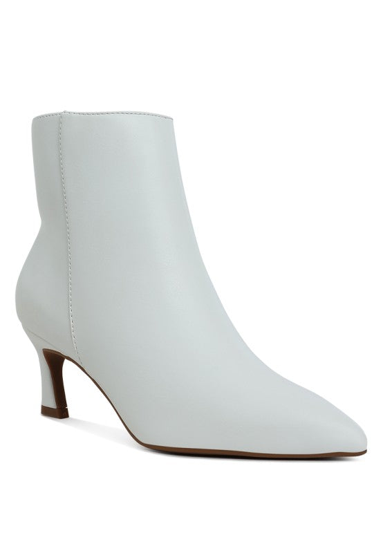 Faux Leather Slim Flared Kitten Heel Ankle Boots Migelo