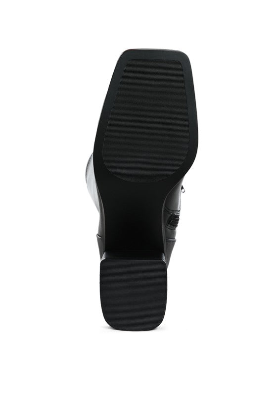 Faux Leather Block Heel Long Boots Menomi