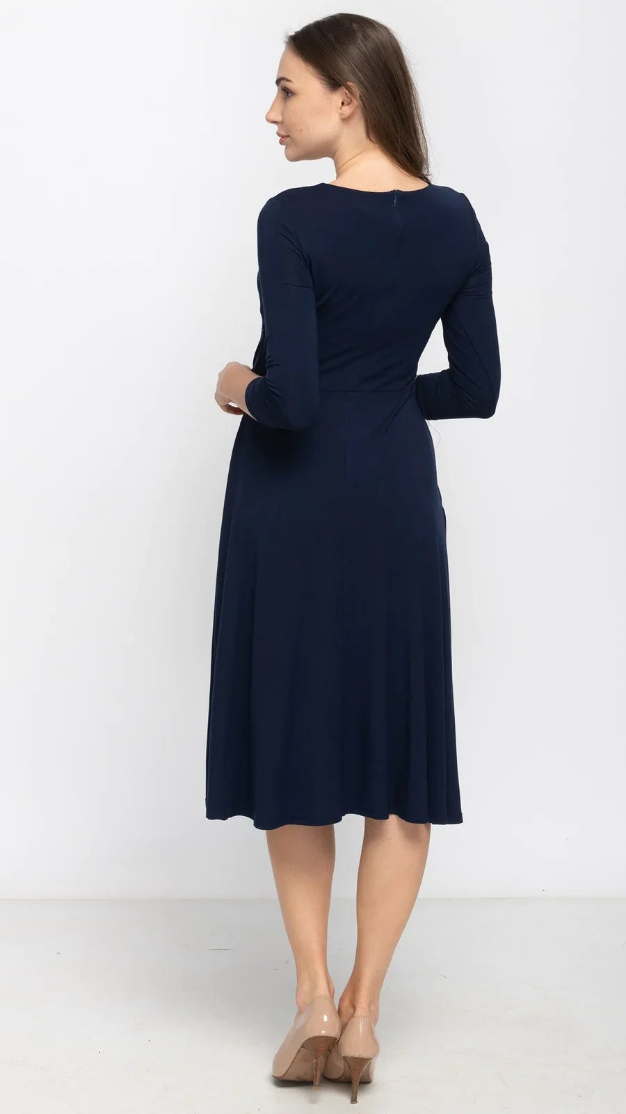 Navy Side Tie Dress Flattering Comfortable Dress KMW