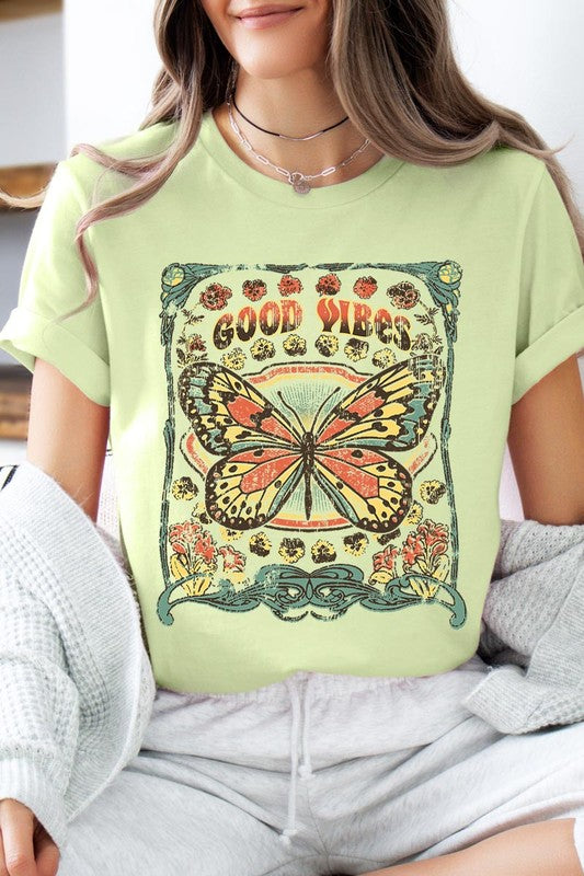Butterfly Good Vibes Graphic T Shirts Unisex Crew Neck Short Sleeve
