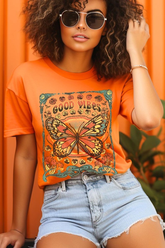 Butterfly Good Vibes Graphic T Shirts Unisex Crew Neck Short Sleeve