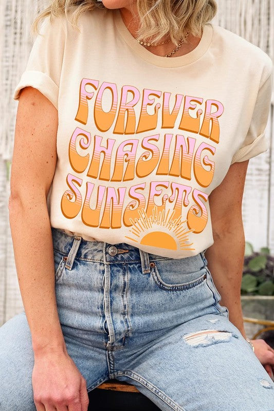 Summer Graphic T Shirts Unisex Crew Neck Forever Chasing Sunsets