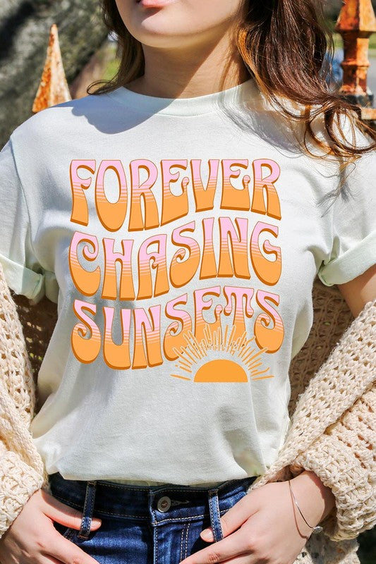 Summer Graphic T Shirts Unisex Crew Neck Forever Chasing Sunsets