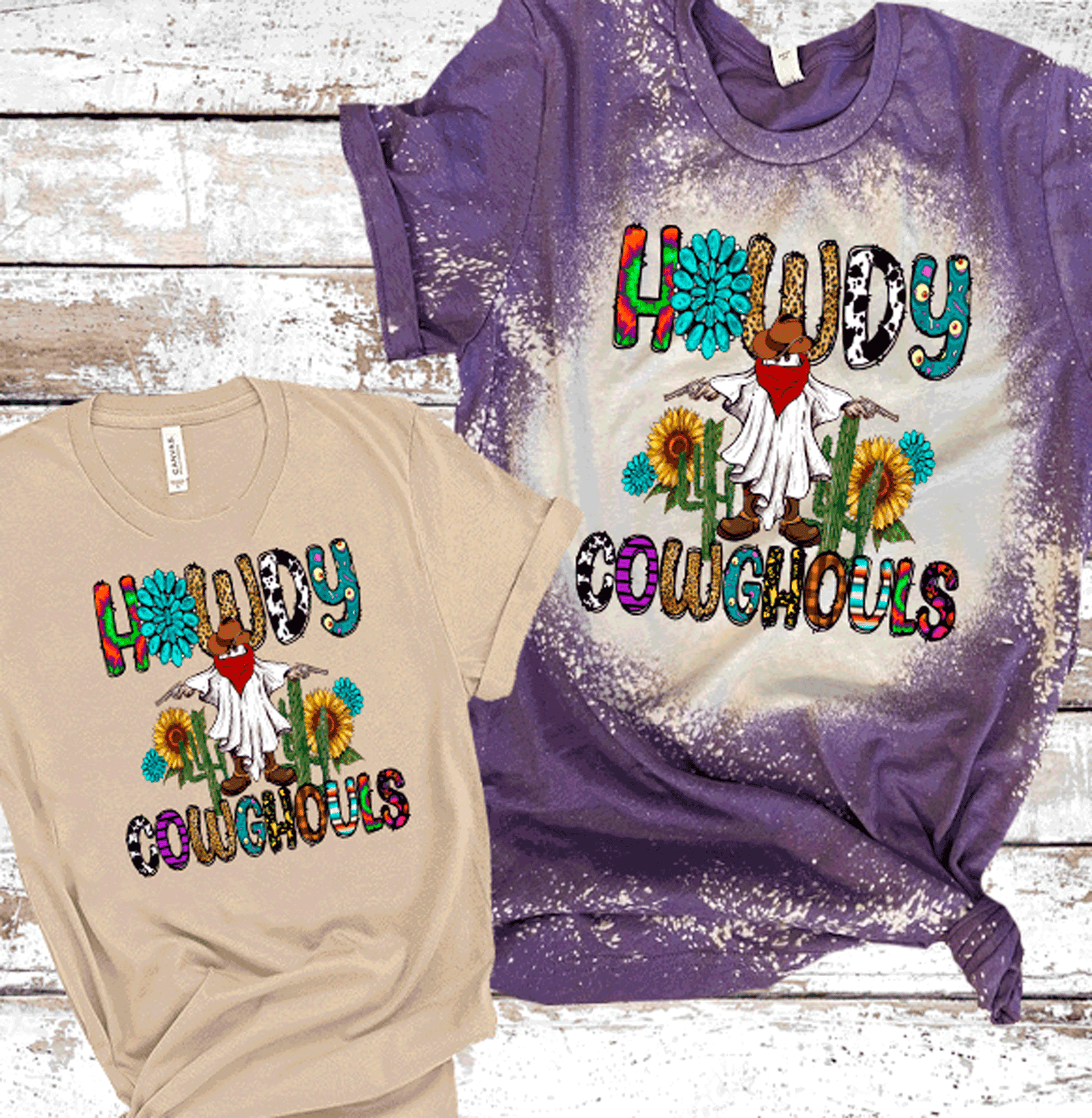 Cowprint Sunflowers Western Ghost Serape Country Halloween Shirt Howdy Cowghouls