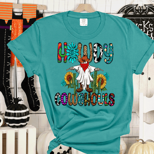 Cowprint Sunflowers Western Ghost Serape Country Halloween Shirt Howdy Cowghouls