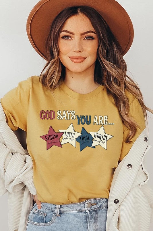 God Says You Are Strong Loved Graphic Unisex Crew Neck T Shirts