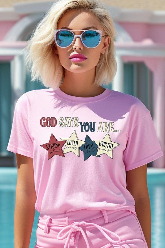God Says You Are Strong Loved Graphic Unisex Crew Neck T Shirts