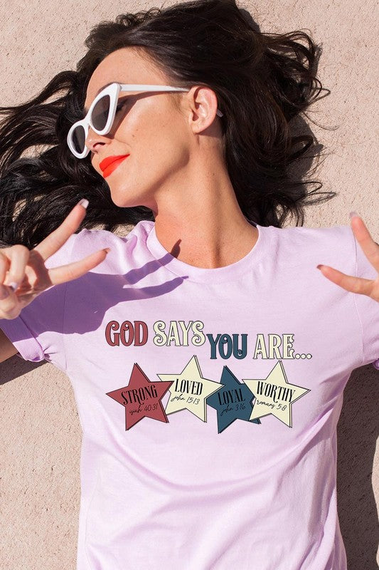 God Says You Are Strong Loved Graphic Unisex Crew Neck T Shirts