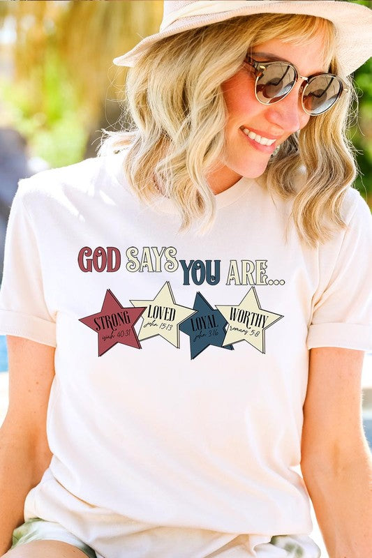 God Says You Are Strong Loved Graphic Unisex Crew Neck T Shirts