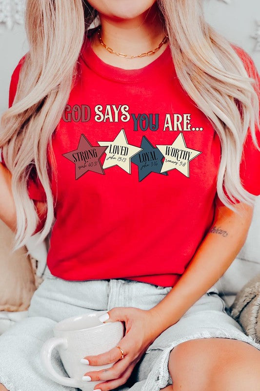 God Says You Are Strong Loved Graphic Unisex Crew Neck T Shirts