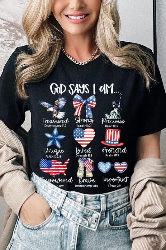 God Says I Am Bible Graphic T Shirts Unisex Crew Neck Tee