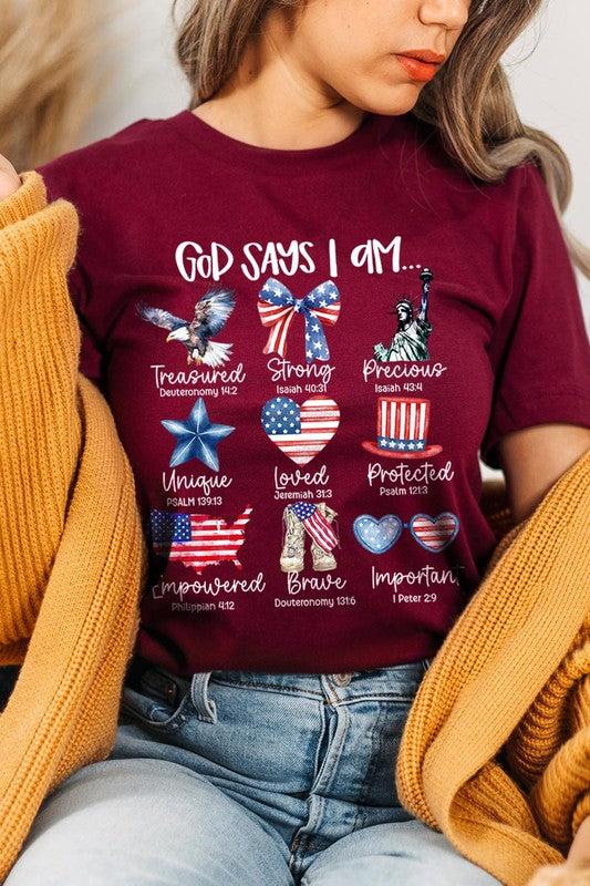 God Says I Am Bible Graphic T Shirts Unisex Crew Neck Tee