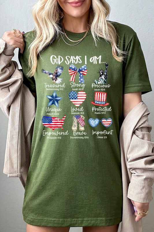 God Says I Am Bible Graphic T Shirts Unisex Crew Neck Tee