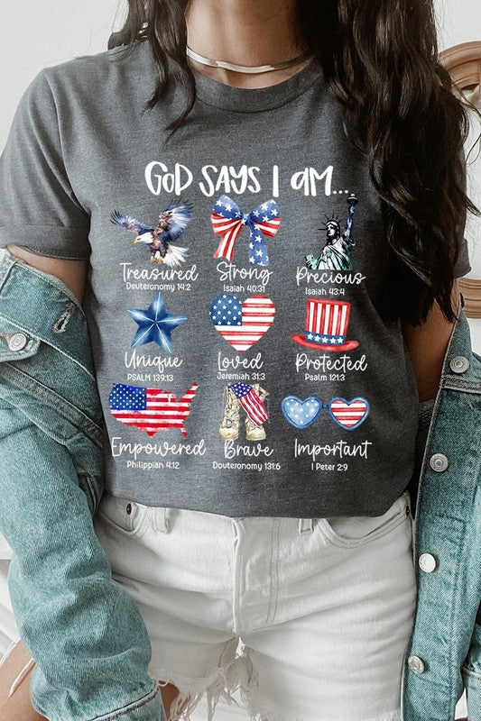 God Says I Am Bible Graphic T Shirts Unisex Crew Neck Tee