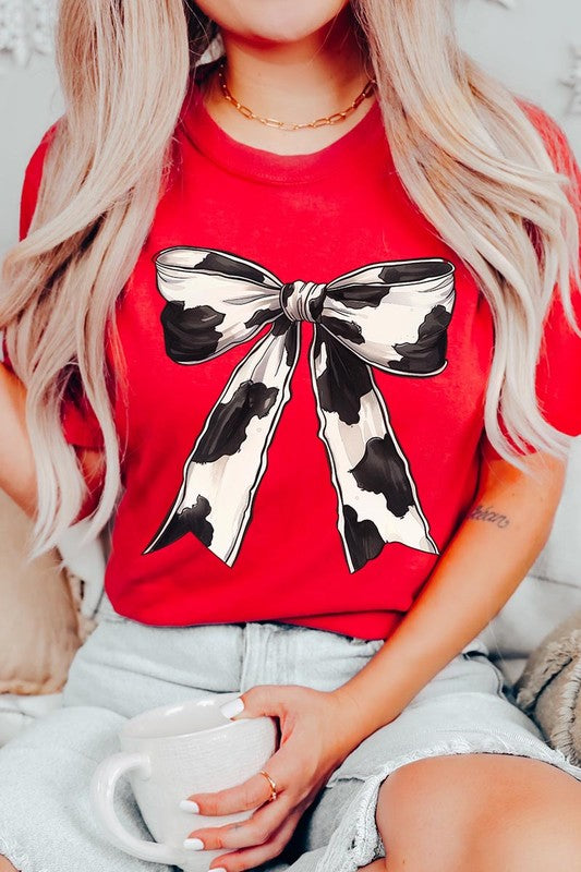 Coquette Cow Print Bow Graphic T Shirts