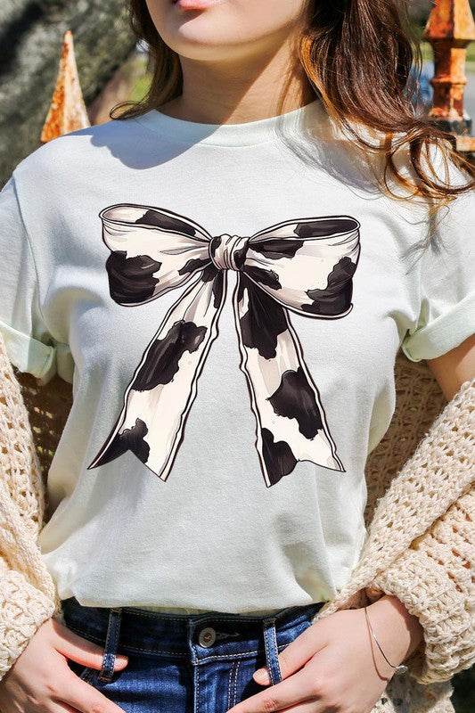 Coquette Cow Print Bow Graphic T Shirts