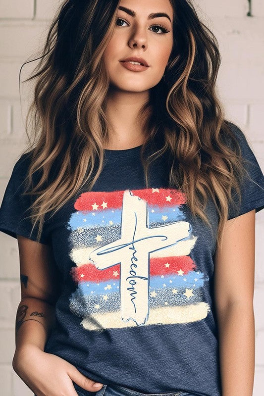 Freedom Cross 4th of July Graphic Unisex Crew Neck T Shirts