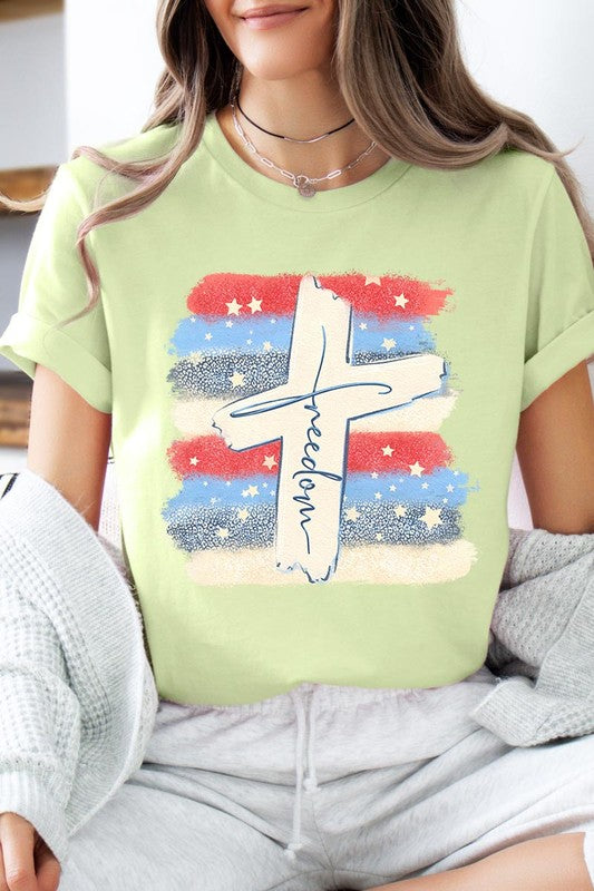 Freedom Cross 4th of July Graphic Unisex Crew Neck T Shirts