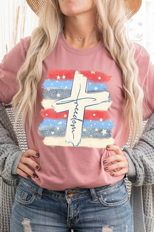 Freedom Cross 4th of July Graphic Unisex Crew Neck T Shirts