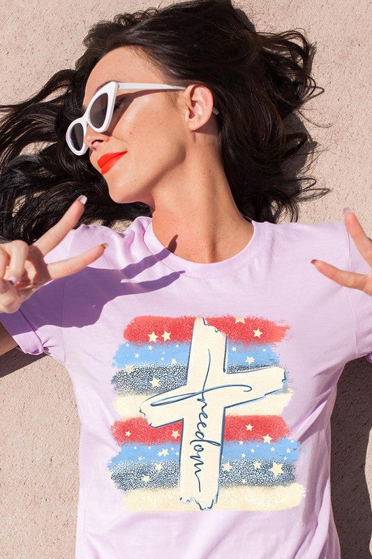 Freedom Cross 4th of July Graphic Unisex Crew Neck T Shirts