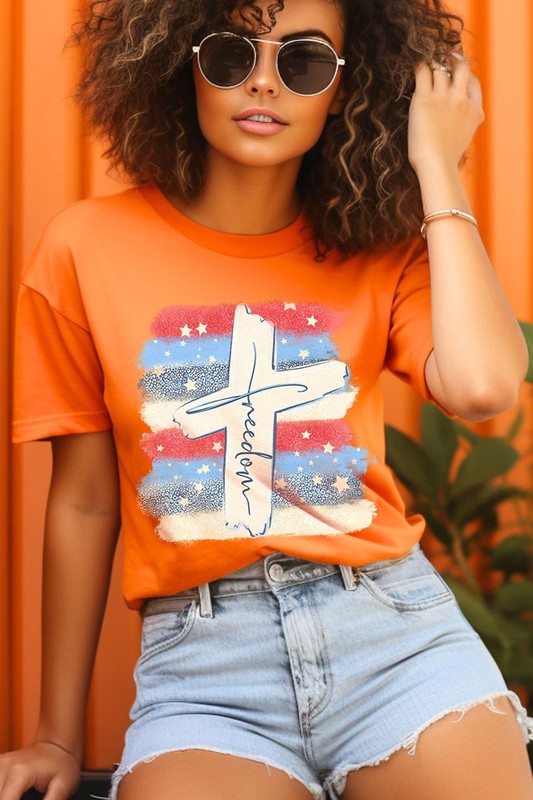 Freedom Cross 4th of July Graphic Unisex Crew Neck T Shirts
