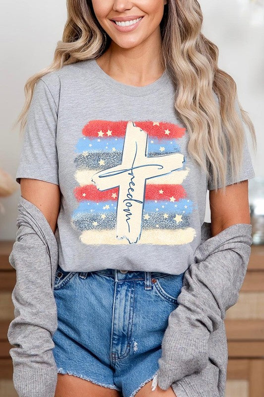Freedom Cross 4th of July Graphic Unisex Crew Neck T Shirts