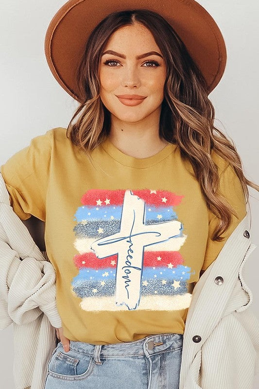 Freedom Cross 4th of July Graphic Unisex Crew Neck T Shirts