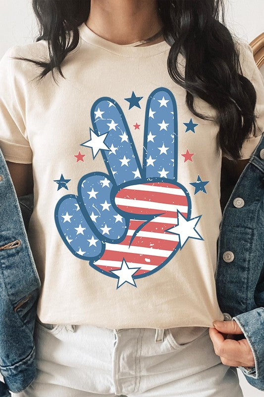 USA Peace Hand Sign Graphic T Shirts