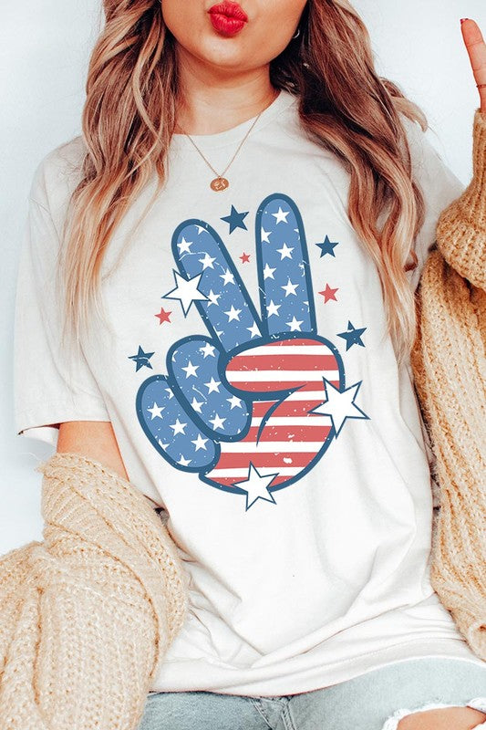 USA Peace Hand Sign Graphic T Shirts