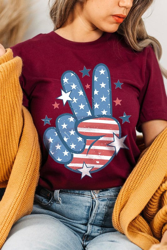 USA Peace Hand Sign Graphic T Shirts
