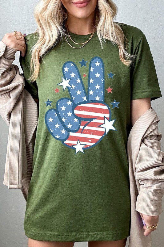USA Peace Hand Sign Graphic T Shirts