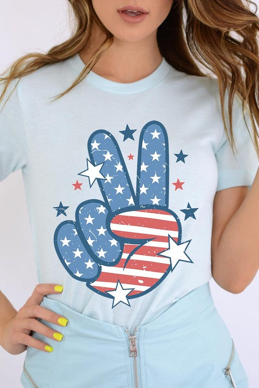USA Peace Hand Sign Graphic T Shirts