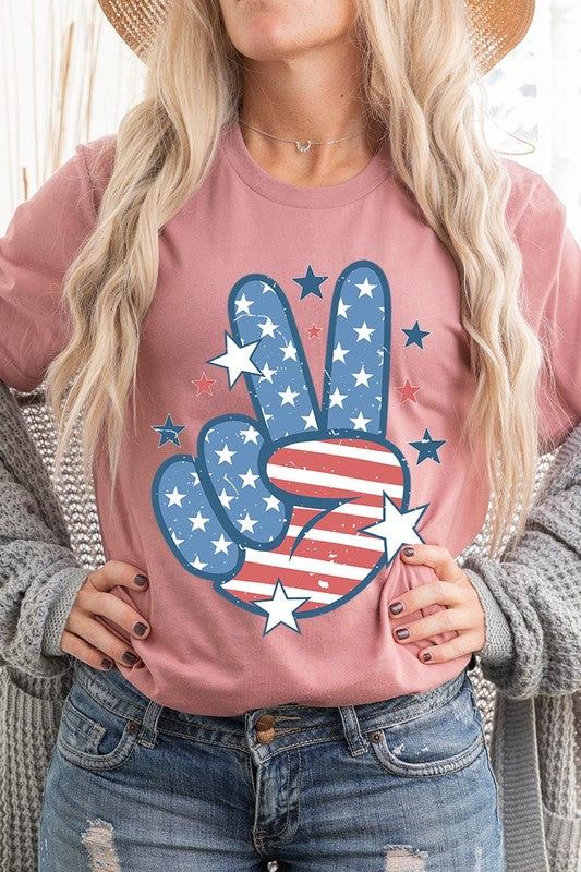USA Peace Hand Sign Graphic T Shirts