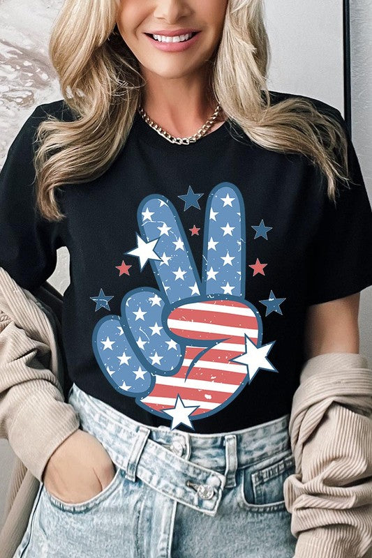 USA Peace Hand Sign Graphic T Shirts