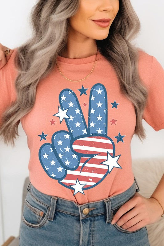 USA Peace Hand Sign Graphic T Shirts