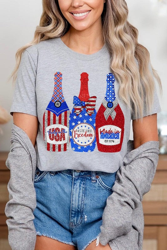 Faux Glitter Patriotic Sparkly Champagne Graphic T Shirts Unisex