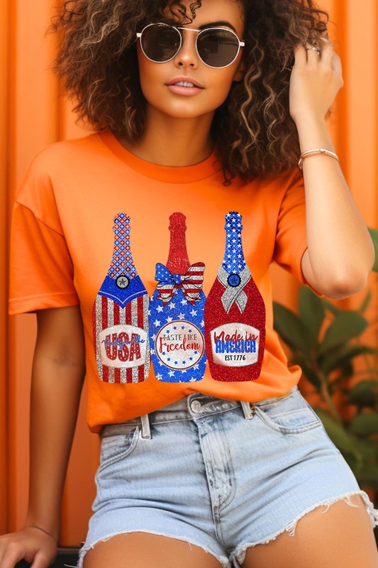 Faux Glitter Patriotic Sparkly Champagne Graphic T Shirts Unisex